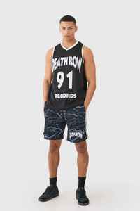 Conjunto de Camiseta sin Mangas y Pantalones Cortos Negros para Hombre Death Row Records, Cuello en V, Estampado Serigrafiado, Estilo Urbano, Ropa de Verano, Tejido Transpirable 100% - Product Image 4