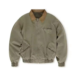 Blouson Bomber Vintage en Toile Unie pour Homme, Fermeture Éclair sur le Devant, Service OEM avec Logo Personnalisé - Product Image 6