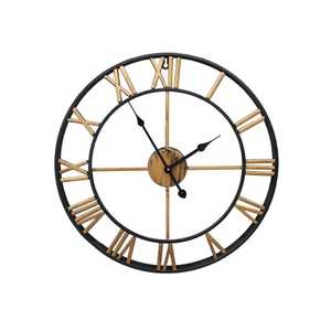 Luxury Large <b>Wall</b> <b>Clock</b> Industrial Black Metal Roman Numeral Skeleton Design Silent Timepiece for Hotel Restaurant Lobby <b>Decor</b> - Product Image 1