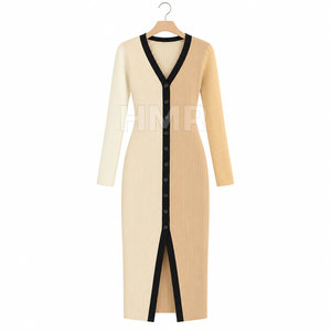 HMR Sorority Sisterhood <b>Maxi</b> <b>Cardigan</b> Dress With Button Closure And Slit Elegant Full Length Solid Color - Product Image 5
