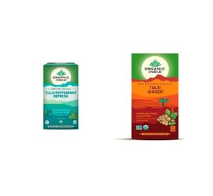 Organic India Tulsi Peppermint Refresh, 25 Bolsitas de Té, Alivia el Estrés, Rejuvenecedor, Sensación de Frescura, Té de Tulsi - 25 Bolsitas - Product Image 1