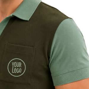 Ensemble polo et short pour homme vert olive et vert sauge, poche contrastante, tenue décontractée d'été en deux pièces, logo personnalisé, qualité supérieure - Product Image 3