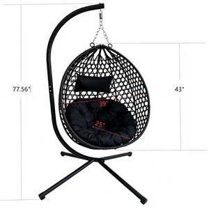 Supporto Pieghevole per Sedia a Dondolo a Uovo con Telaio Rinforzato, Capacità 158 kg, Cuscino in Rattan Sintetico HDPE per Esterni - Product Image 2