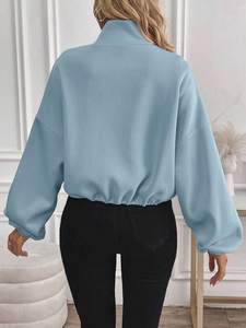 Drawcord Hem Women Sweatshirts Full Zip Oversized Cotton Fleece Bomber Jacket Casual Hoodies Autumn Winter Manufacturer - Product Image 4