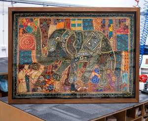 Tapisserie murale indienne brodée à la main avec motif d'éléphant, patchwork de sequins, style vintage - Product Image 5