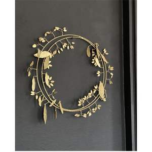 Couronne murale de luxe en laiton doré, motif feuille, guirlande florale moderne en fer, décoration pour mariage, fête, maison, Noël, ornement suspendu - Product Image 1