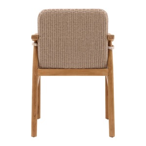 Chaise élégante en teck massif avec design en rotin tressé et coussin moelleux, fauteuil de salle à manger haut de gamme pour café et hôtel - Product Image 4