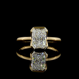 Anillo de compromiso y aniversario de lujo con diamante solitario de corte radiante cultivado en laboratorio, certificado por IGI, con engaste de bisel, en oro de 10K, 14K, 18K, plata 925 y 935. - Product Image 1