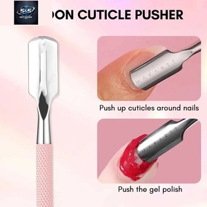 เครื่องมือดันหนังกำพร้าสแตนเลสแบบสองด้าน ด้ามจับสีชมพู ใช้ซ้ำได้ สำหรับดูแลเล็บและหนังกำพร้า ดีไซน์หัวคู่ - Product Image 3