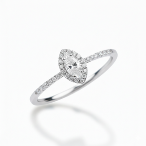 Aniva Anillo de Compromiso de Oro Blanco de 9K con Diamante de Corte Brillante y Halo, Banda Pavé para Mujer, Joyería Fina Étnica Certificada IGI, Regalo Nupcial - Product Image 6