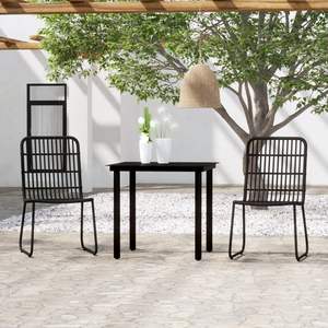 Juego de Comedor de Acero con Recubrimiento de Polvo Negro y Vidrio, con Conjuntos de Jardín de Ratán PE - Product Image 1