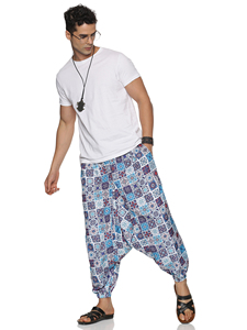 Pantalon de yoga bohème classique pour homme, toile délavée foncée, cordon de serrage léger, impression numérique, écologique, taille haute, ample - Product Image 5