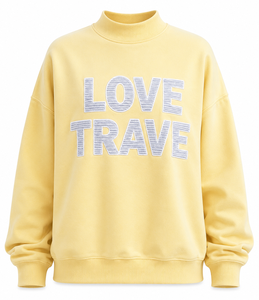 Sweat-shirt oversize à col montant pour femme Love Travel, 100 % coton, broderie appliquée lettres grecques, pull décontracté éco-responsable - Product Image 5