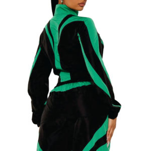 Ensemble de survêtement tendance personnalisé avec panneaux contrastants, veste coupe-vent courte et pantalon de jogging, style streetwear, marque privée, imperméable - Product Image 2