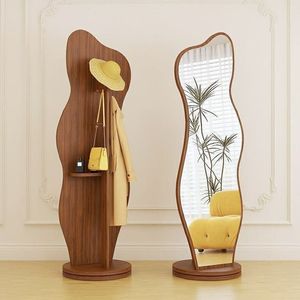 Miroir sur pied moderne ondulé pleine longueur avec cadre en bois, miroir décoratif autoportant pour la maison et la chambre - Product Image 1