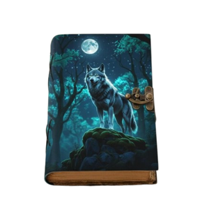 Carnet en cuir personnalisé avec motif loup en relief, fait main, vintage, couverture rigide, mini carnet 7x5 pouces, agenda relié en cuir, cadeau - Product Image 1