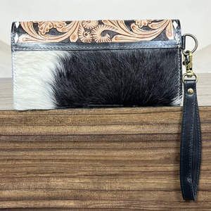 Nouvelles pochettes pour femmes en cuir de vache véritable, faites à la main, style western, avec motifs floraux et de cartes à jouer en relief, ODM OEM - Product Image 5