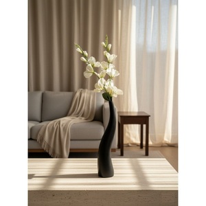 Nordic Minimalist Matte Black Ceramic <b>Vase</b> With <b>Ribbed</b> Texture Modern Desktop Flower Pot For Luxury Home and Office Centerpiece - Product Image 4