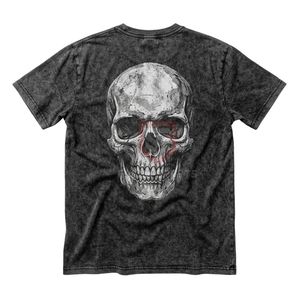 Camiseta Negra con Lavado Ácido para Hombre, Algodón Pesado, Estampado Gráfico de Calavera Vintage, Estilo Urbano, Corte Holgado, Cuello Redondo - Product Image 1