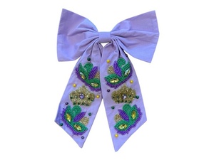 Exclusivo Lazo para el Cabello de Mardi Gras Color Lavanda con Cuentas, Máscara y Corona Bordadas, Accesorio Festivo para el Cabello con Cola Larga 2026 - Product Image 1