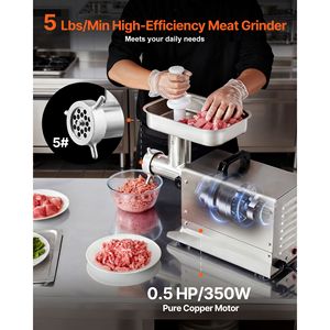 Tritacarne Elettrico Commerciale con Capacità di 5 Libbre/Minuto, Macchina per Salsicce in Acciaio Inox, Piastra di Macinazione da 10L - Product Image 2