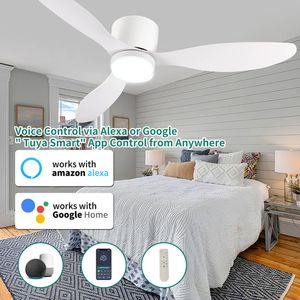 Ventilatore da soffitto LED intelligente da 52 pollici con telecomando, motore DC silenzioso, per interni ed esterni, a basso profilo, bianco - Product Image 2