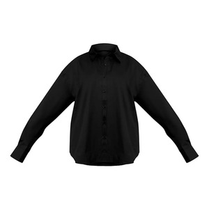 Camisa Clásica Negra de Manga Larga para Mujer, Corte Regular, Cuello Camisero, Popelina de Algodón, Color Sólido, para Todas las Temporadas - Product Image 1