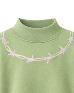 Sweat-shirt en molleton vert clair surdimensionné pour femme, col montant, imprimé fil barbelé, pull décontracté, streetwear d'hiver, coupe ample - Product Image 5