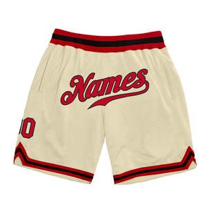 Shorts de basketball pour hommes, crème, rouge, noir, en mesh, taille élastique, coupe régulière, respirant, toutes saisons, impression sublimée - Product Image 1