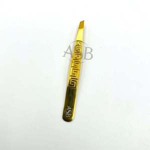 Pinzas de Punta Inclinada de Nuevo Diseño 2026, Pinzas para Cejas de Acero Inoxidable con Logotipo Personalizado Chapado en Oro, OEM - Product Image 4