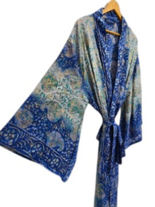 Robe de mariée en soie longueur cheville, multicolore, vêtement de nuit, kimono indien vintage en soie de sari recyclée - Product Image 3