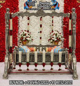 Elegante Cuna Profesional de Madera de Teca para Bodas, Namkaran, Vidhi, Ceremonia de Bautismo, Palna, Decoración para Eventos del Sur de la India, Reino Unido - Product Image 2