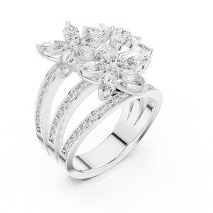 Anillo de Compromiso para Mujer SATVIK RATNA, Nuevo Diseño Floral Marquise, Diamante Cultivado en Laboratorio con Certificado IDGL, Chapado en Oro sobre Plata de Ley - Product Image 3