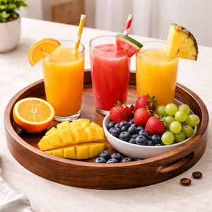 Traditional Modern Wooden Tray with Unique Design Durable & Non-Toxic Food Grade Round Shape for Breakfast Serving Home <b>Decor</b> - Product Image 1