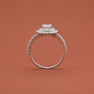 Bague de fiançailles élégante en argent S925 avec double halo de moissanite taille ronde pour femme - Product Image 4