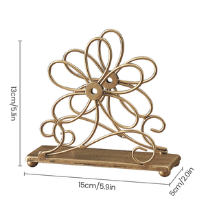 Porte-serviettes vertical |   Support à serviettes en papier en fil métallique floral finition laiton antique - Product Image 2