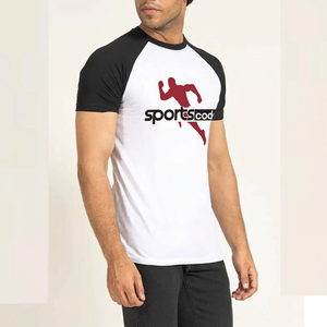 T-shirt Sportcode pour homme, noir et blanc, manches raglan, col rond, logo imprimé color block, 100% coton, coupe classique, tee-shirt sportif - Product Image 3