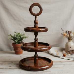 UO Craft Personalized Round Wooden Serving Tray Minimalist Design Wooden 3 Tier <b>Storage</b> Stand Rustic Eco-Friendly Living Room - Product Image 2