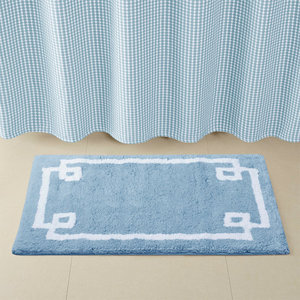 Alfombra de baño azul con diseño griego, de algodón suave y con borde clásico, ideal para el baño, venta al por mayor. - Product Image 1