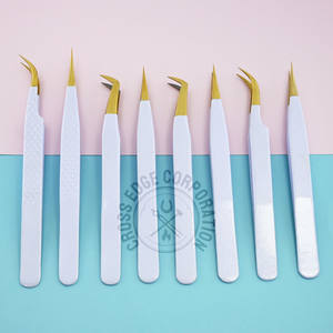 Custom Logo Fiber Tip Eyelash Extension Tweezer 90 degree Glitter White Volume Lash <b>Tool</b> Stainless Steel Professional - Product Image 1