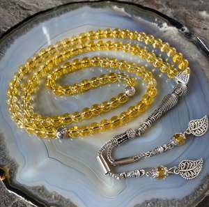 Tasbih de Resina Cristalizada Dorada con Borla de Hoja Plateada, Elegantes Cuentas de Oración Islámicas - Product Image 3