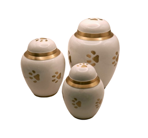 Elegante Urna Funeraria de Cerámica Blanca para Mascotas con Huellas de Patas – Jarra Decorativa para Cenizas con Banda Dorada y Tapa Segura para Recuerdo - Product Image 4