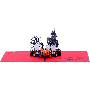 Tarjeta de Felicitación 3D Pop-Up de Lujo Personalizada con Temática de Cementerio Encantado de Halloween, Hecha a Mano, Venta al Por Mayor, Fabricante ODM/OEM - Product Image 3