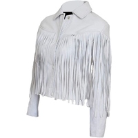 Chaqueta de Invierno Acolchada para Mujer, Estilo Vaquero Occidental, de Alta Calidad, Transpirable, Resistente al Viento, con Flecos, de Cuero Genuino y Pana