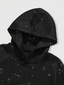 Sudadera con Capucha Extra Grande Personalizada, Diseño de Estrellas Brillantes Negras, Unisex, Informal, para Otoño, Manga Larga, Tejido de Punto - Product Image 3
