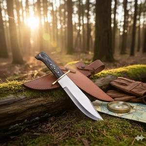 Cuchillo Bowie de Acero de Damasco Hecho a Mano con Punta Clip, Guarda de Latón Fija, Mango de Madera, para Uso Exterior, Proveedor Mayorista EE. UU. - Product Image 3