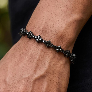 Bracelet unisexe en or massif 14 carats avec diamants naturels, style cubain de luxe - Product Image 1