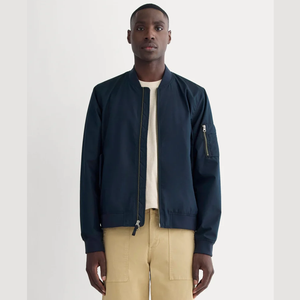Blouson bomber vert foncé pour homme avec logo frontal, fermeture éclair, col montant, coupe-vent décontracté en mélange de coton, vêtement d'extérieur pour l'automne - Product Image 3