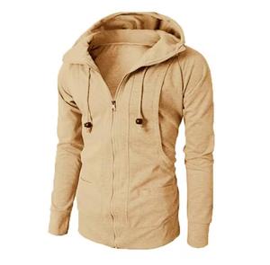 Sweat-shirt unisexe à capuche zippé, coupe classique, poche avant zippée, tricoté, couleur unie, anti-rétrécissement, vêtement d'hiver, 100 % coton - Product Image 1