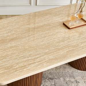 Modern Wooden Rectangle Dining Table Antique Legs Minimalist Design Stable <b>Marble</b> <b>Top</b> 6 Seater Madera Finekraft DTB034 - Product Image 3